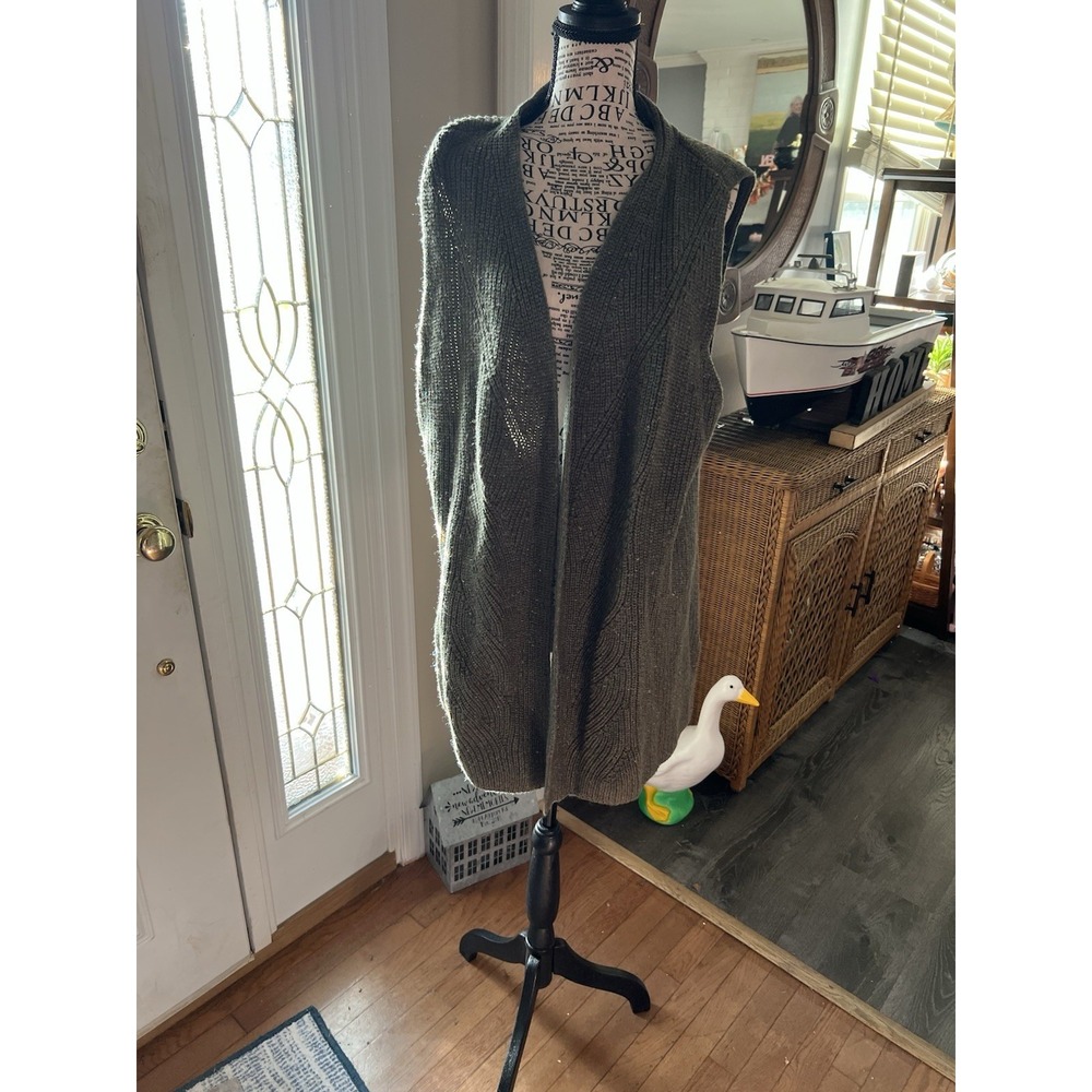 Talbots Womans Xl Ribbed Knit Open Front Cardigan Sweater SleevelessGreen 223